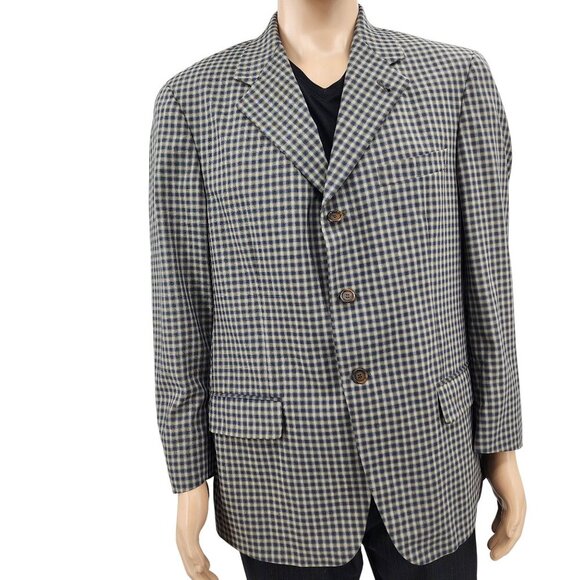 Vintage Plaid Wool Blazer Jacket Nordstrom Nathan David, Men's 40S - Picture 13 of 13